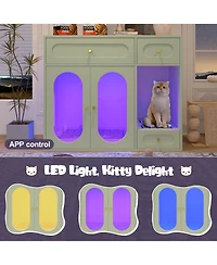 Zeus & Ruta Cat Litter Box Enclosure with Led Light, Storage Drawers and Acrylic Doors