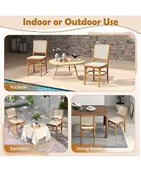 Gouun Set of 2 Boho Rattan Dining Chairs with Teak Wood Frame and Footrests