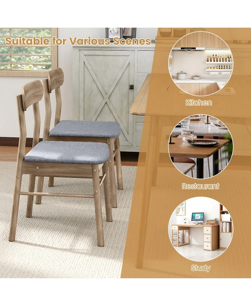 Gouun Set of 2 Fabric Upholstered Armless Dining Chairs with Rubber Wood Frame in Oak