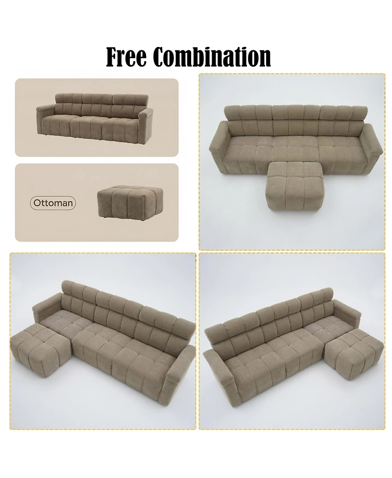 Homsee 4-Piece L-Shaped Sectional Sofa with High Backrest | Premium Chenille Upholstery