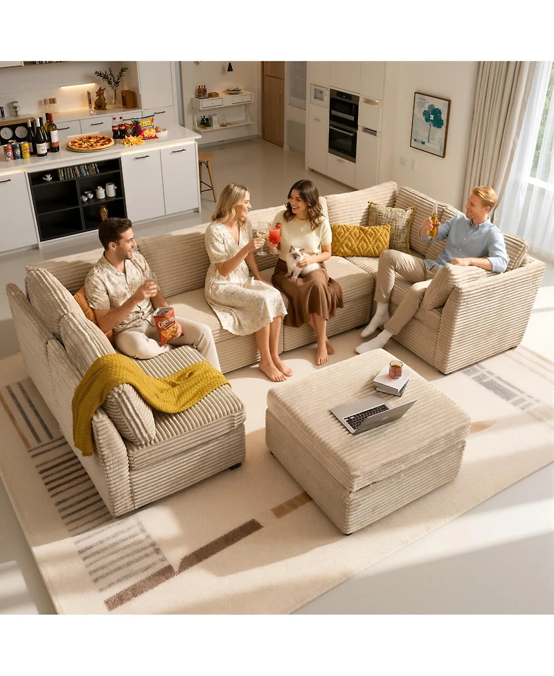 Xizzi -Piece Living Room Furniture Sectional Sofa, L-Shaped Deep Seat Cloud Couch with Chaise Ottoman