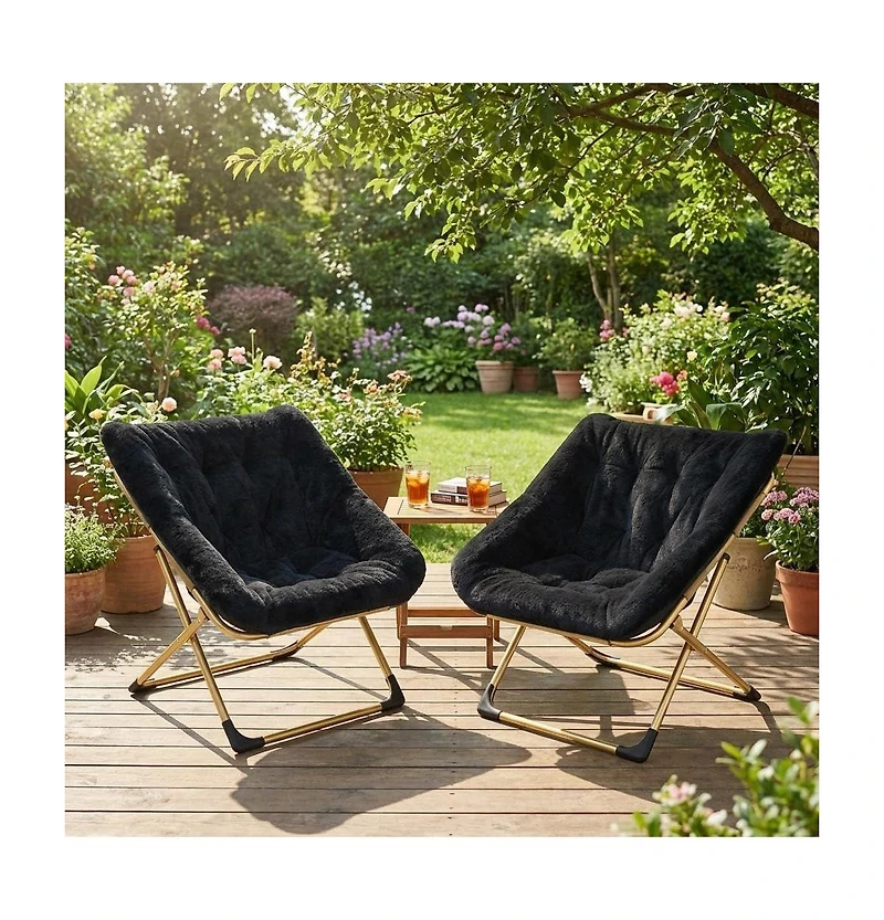gaomon Rabbit Fur Saucer Chair, Foldable Lounge Chair with Metal Frame, Comfy Accent for Kids, Teens and Adults, No Assembly, Indoor Sofa Seat