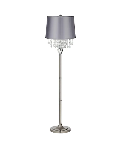 360 Lighting Modern Floor Lamp 62.5" Tall Satin Steel Chrome Crystal Chandelier Satin Drum Shade for Living Room Reading Bedroom
