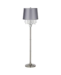 360 Lighting Modern Floor Lamp 62.5" Tall Satin Steel Chrome Crystal Chandelier Satin Drum Shade for Living Room Reading Bedroom
