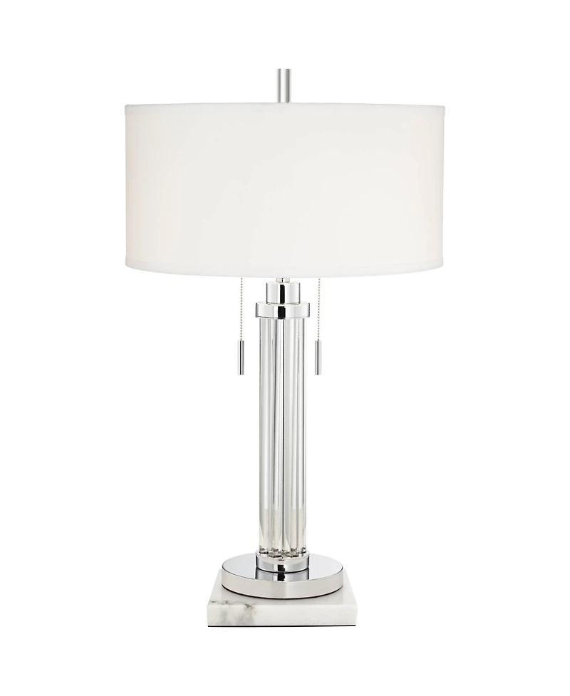 Possini Euro Design Cadence Modern Table Lamp with Square Marble Riser 30" Tall Glass Column Shade for Bedroom Living Room Bedside Office