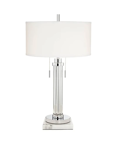 Possini Euro Design Cadence Modern Table Lamp with Square Marble Riser 30" Tall Glass Column Shade for Bedroom Living Room Bedside Office