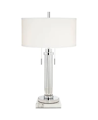 Possini Euro Design Cadence Modern Table Lamp with Square Marble Riser 30" Tall Glass Column Shade for Bedroom Living Room Bedside Office