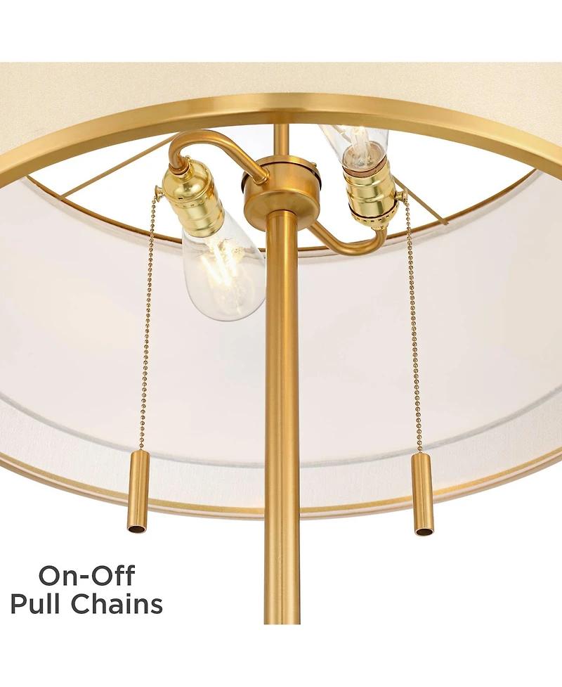 Possini Euro Design Granview Mid Century Modern 66" Tall Standing Floor Lamp with Glass Table Usb Port Gold Metal Warm Brass Finish