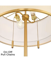 Possini Euro Design Granview Mid Century Modern 66" Tall Standing Floor Lamp with Glass Table Usb Port Gold Metal Warm Brass Finish