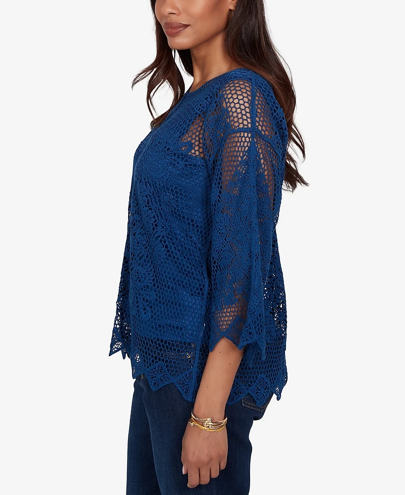 Ruby Rd. Petite Scalloped Medallion Crochet Lined Lace Top