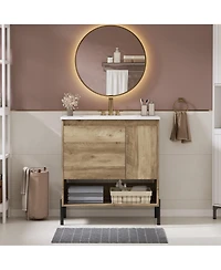 Busdays Modern Bathroom Vanity with Ceramic Sink, Storage Cabinet with Sliding Drawer and Open Shelf