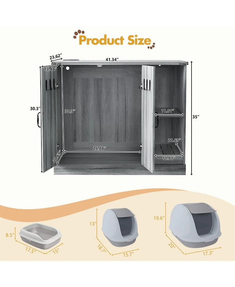 Zeus & Ruta Cat Litter Box Cabinet with Power Outlet Hidden Modern Furniture for Large Automatic Litter Boxes with Litter Catcher