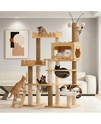 Zeus & Ruta 66.9 in. Modern Cat Tree Tower For Indoor Cats With Sisal Scratching Posts Window Seat And Condo
