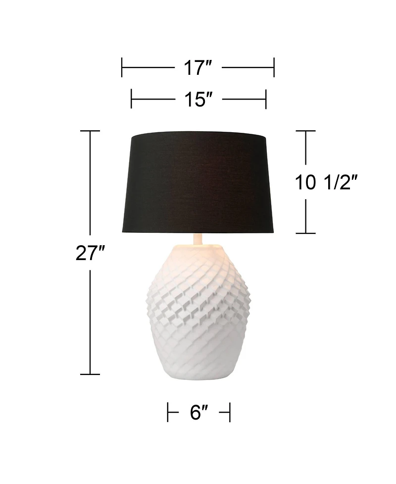 360 Lighting Simon 27" Tall Modern 3-Way Table Lamp Textured Geometric Pattern Finish Living Room Bedroom
