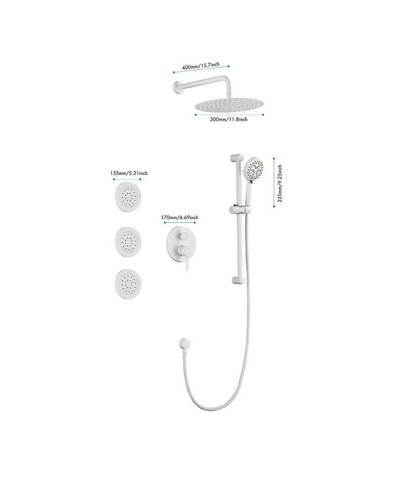 Busdays Complete Shower System with Rainfall Shower Head, Hand Shower, Slide Bar, 3 Bodysprays, Valve Trim and Lever Handles