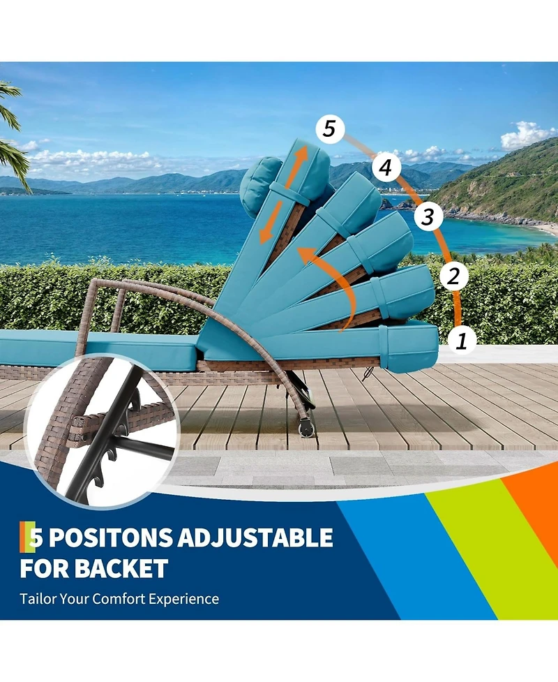 gaomon Set of 2 Rattan Folding Chaise Loungers, 5-Position Adjustable