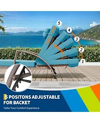 gaomon Set of 2 Rattan Folding Chaise Loungers, 5-Position Adjustable