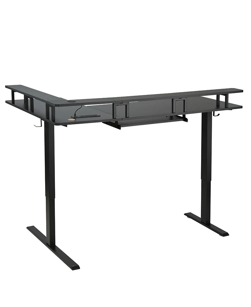 Gouun L Shaped Electric Standing Desk 63 x 43 in, Adjustable Height Corner Desk with Keyboard Tray and Power Strip