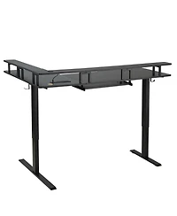 Gouun L Shaped Electric Standing Desk 63 x 43 in, Adjustable Height Corner Desk with Keyboard Tray and Power Strip