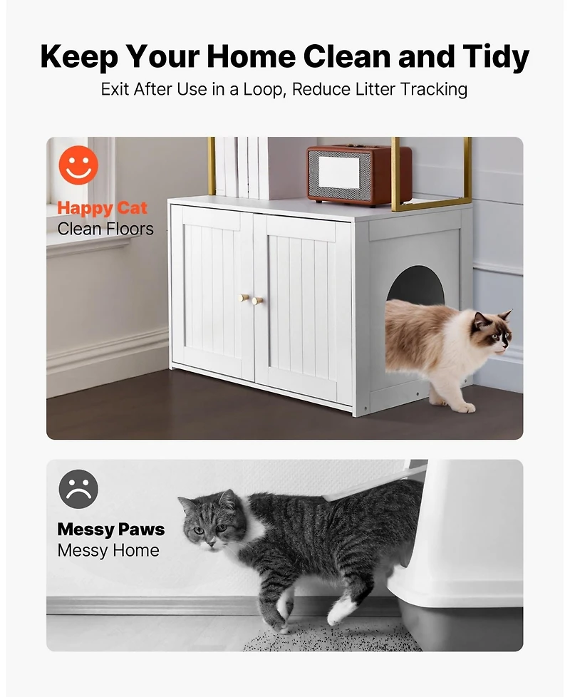 Gouun Hidden Cat Litter Box Cabinet with Storage Shelves and Metal Legs