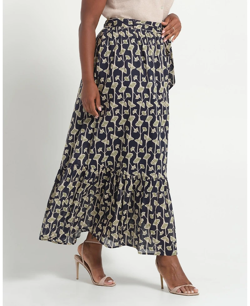 Estelle Women's Sea Lily Print Tiered A-Line Midi Skirt