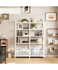 Yigii Ladder Shelf 4-Tier Bookshelf with Storage Basket Bamboo Bookcase