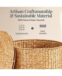 Best Choice Products Large Round Storage Ottoman W/ Lid, Handwoven Water Hyacinth Footstool