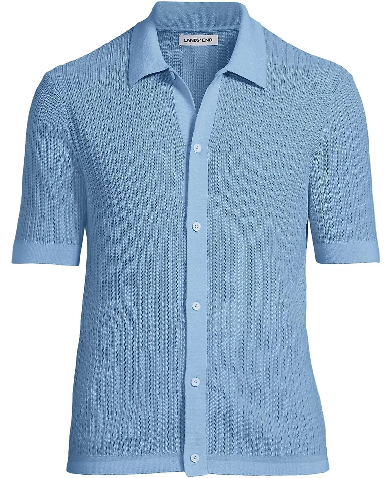 Lands' End Men's Short Sleeve Lightweight Button Through Polo Shirts