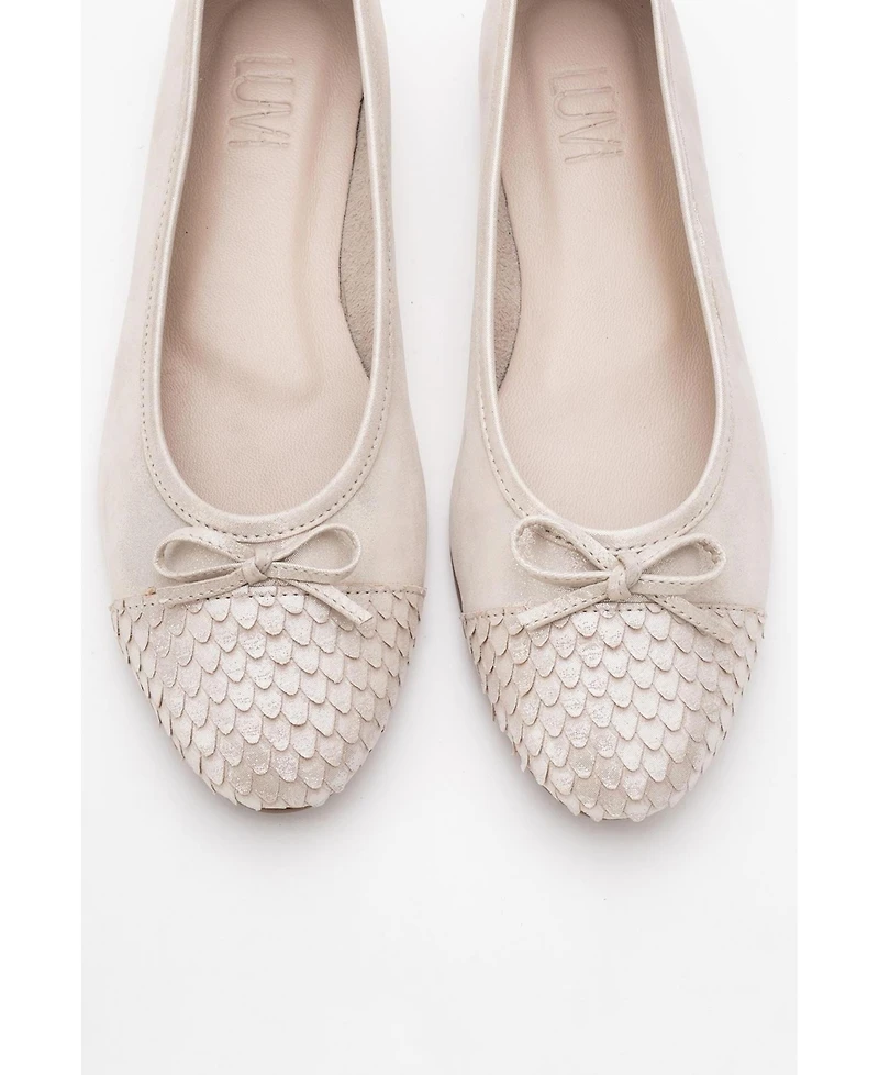 Forever and Always Women's Shoes Copos Leather Bow Cap Toe Ballet Flat