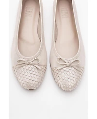 Forever and Always Women's Shoes Copos Leather Bow Cap Toe Ballet Flat