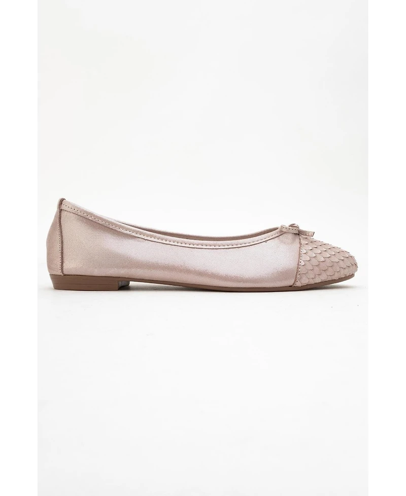 Forever and Always Shoes Copos Leather Bow Cap Toe Ballet Flat