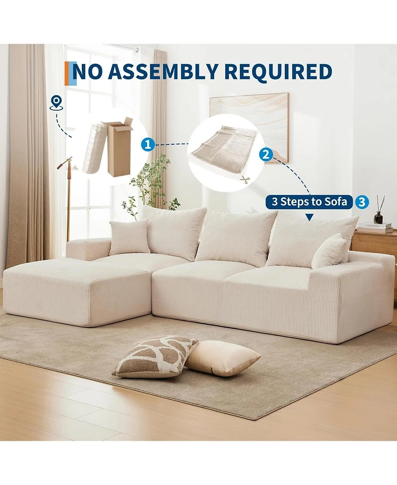 Gaomon Cloud Sectional Couch with Throw Pillows- Large L-Shaped Corduroy Sofa- Left Chaise