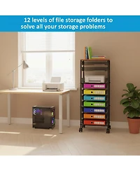 Yigii 12 Tier Rolling File Cart Wood Top Metal Mesh Sliding Trays Office Home School Storage
