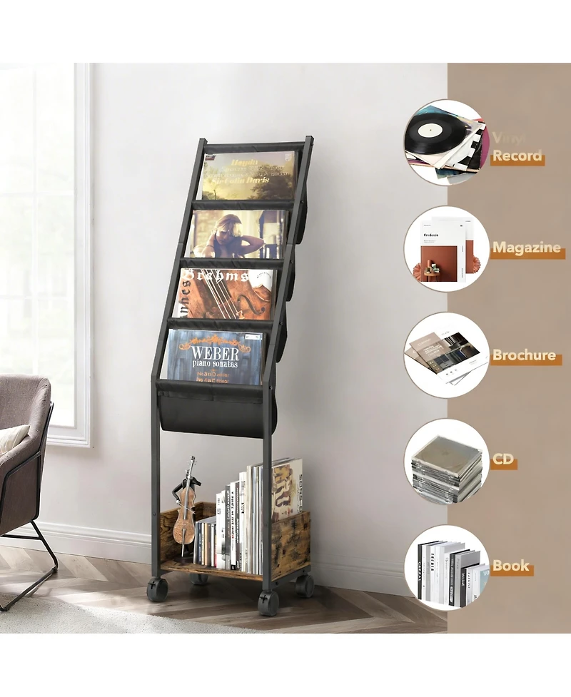 Yigii Vinyl Record Storage Stand 4-Tier Display Shelf Rack Wood Metal Frame