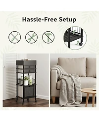 Yigii Bamboo Makeup Organizer Cart 3 Drawers Rolling Storage for Bathroom Bedroom Vanity Skin Care Perfume Hair Tools