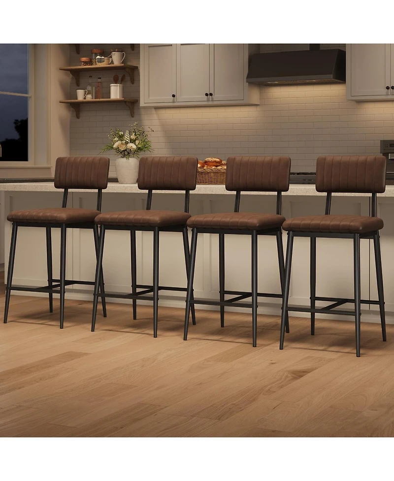gaomon Bar Stools Set of 4 with Backrest and Footrest,Counter Height Bar Stools of 4 with Thick Cushion and Thickened Metal Legs for Island,Kitchen