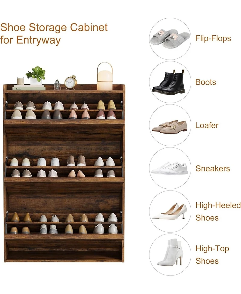 Homfan Shoe Cabinet with 3 Flip Drawers, Hidden Shoe Storage Organizer for Entryway, Shoe Rack with Adjustable Shelf