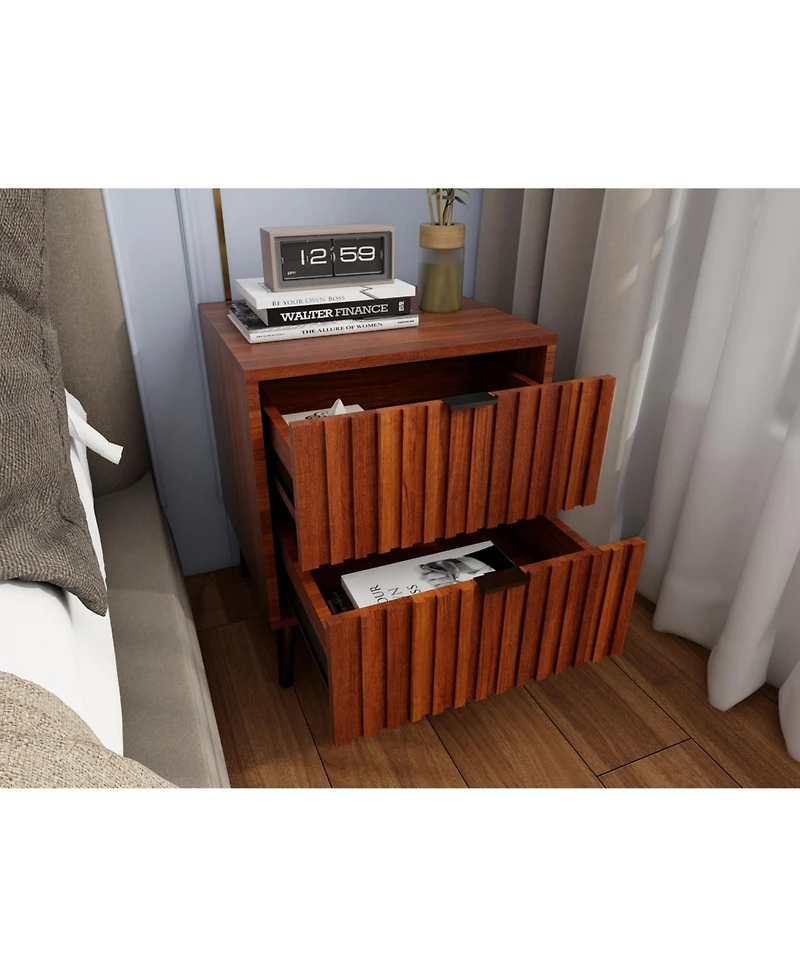 Flynama Elegant Modern Wooden Nightstand with Drawers Neutral Finish Bedside Table for Bedroom Living Room