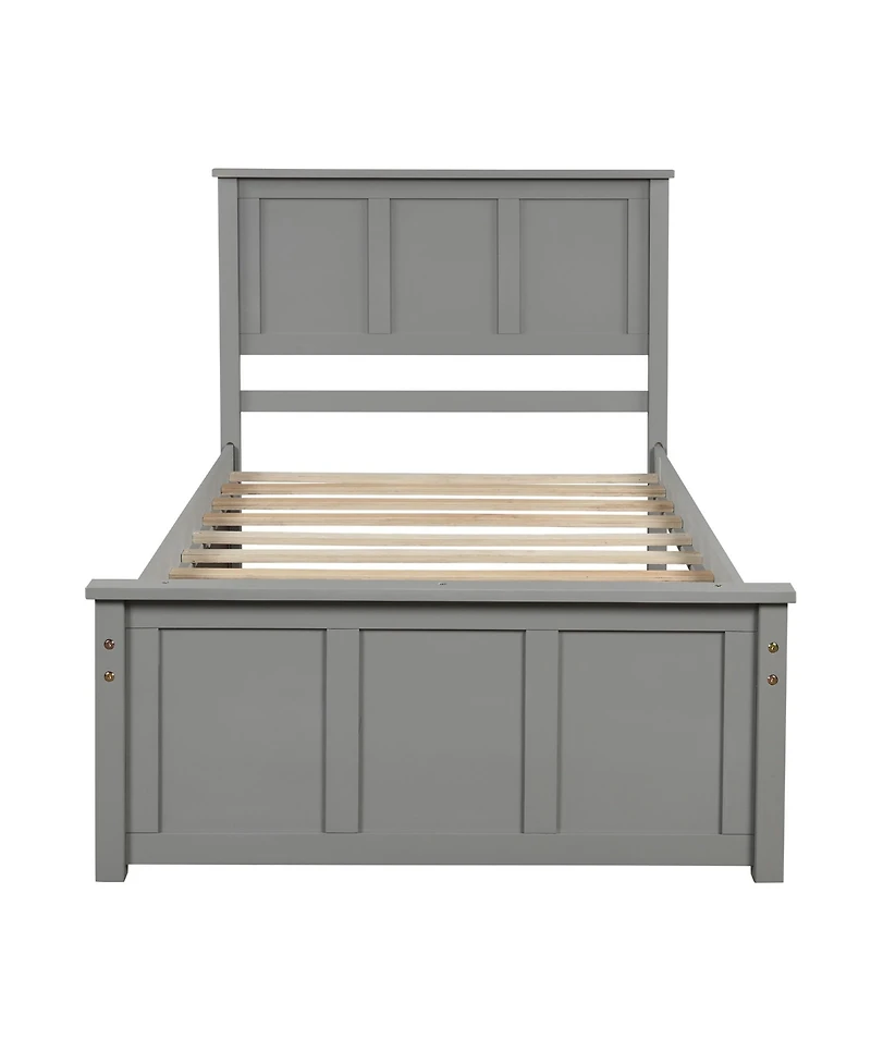 flynama Twin Size Platform Storage Bed with Two Drawers on Wheels Space Saving Design for Bedroom