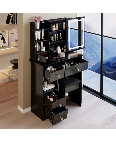 Flynama Small Size Desktop Led Light Vanity Table with Dimmable Lighting for Precise Makeup