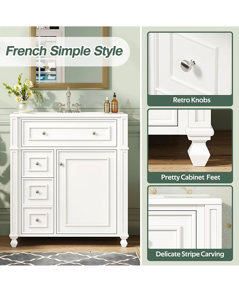 Busdays Bathroom Vanity Cabinet with Ceramic Sink Basin, 30 Inch, Storage Cabinet with Soft Close Doors and Door Organizer