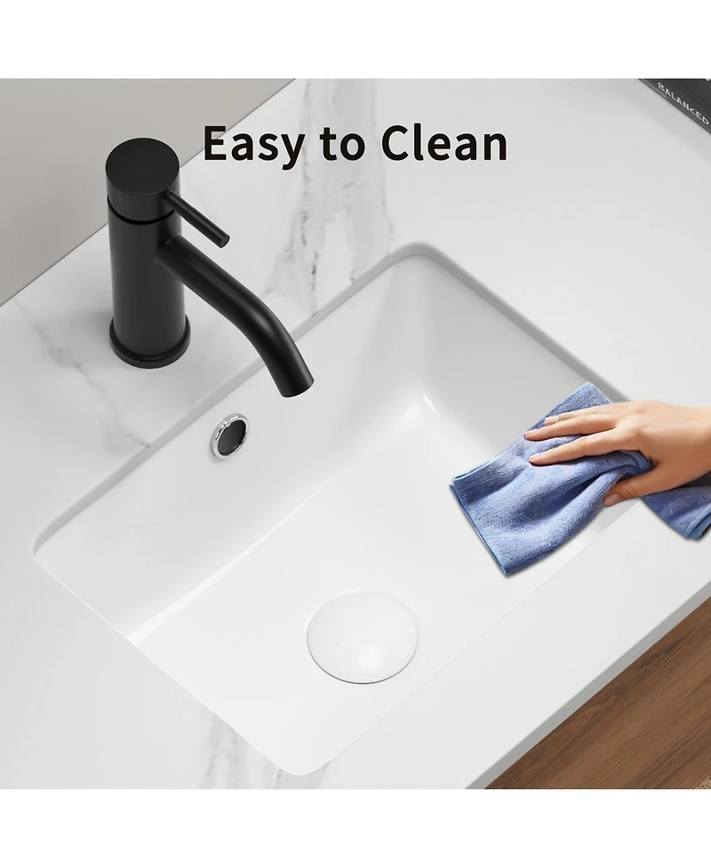 Busdays 16 Inch Rectangle Undermount Bathroom Sink Under Counter Vanity Sink Opening Size White Porcelain Basin Sink Para Banos