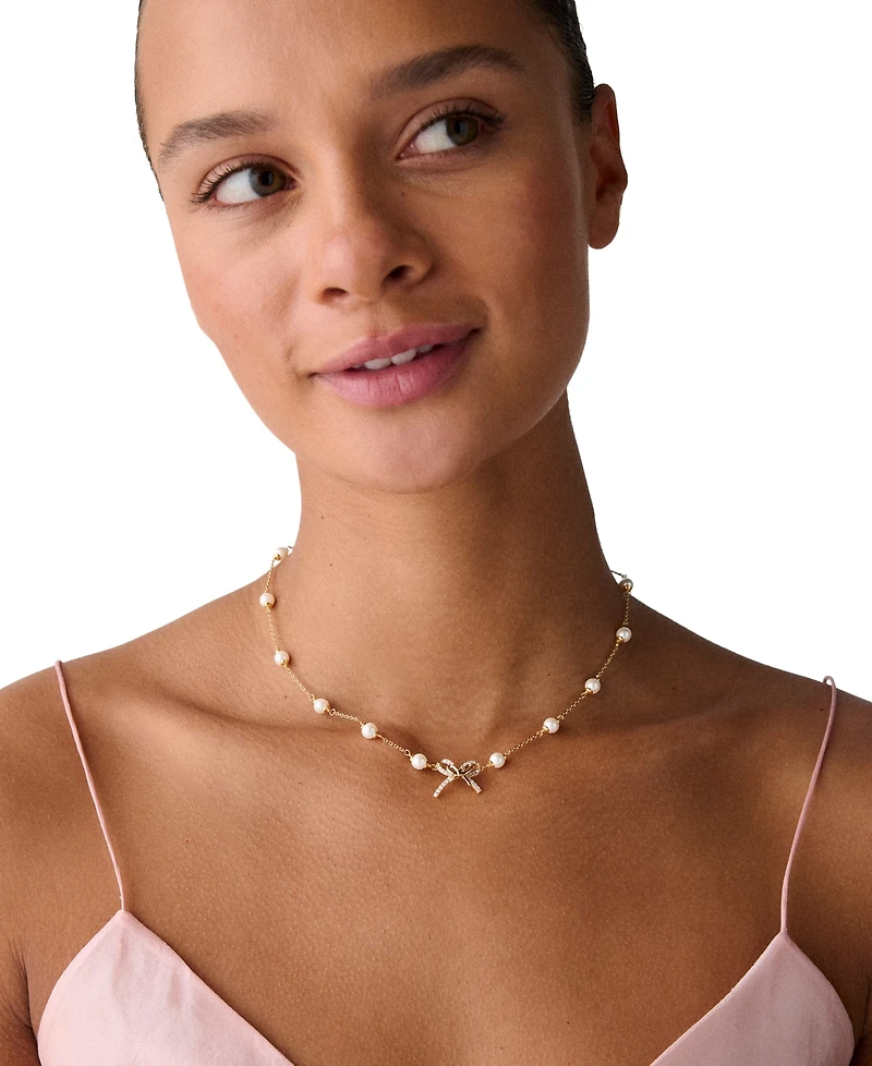 kate spade new york Girlie Pearlie Cubic Zirconia & Imitation Pearl Bow Scatter Necklace