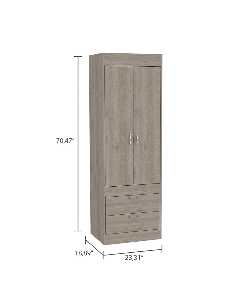 Flynama Lisboa 2-Door Armoire with Hanging Rod Two Drawers and Stylish Compact Design