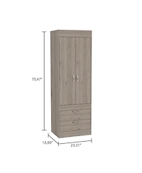 Flynama Lisboa 2-Door Armoire with Hanging Rod Two Drawers and Stylish Compact Design