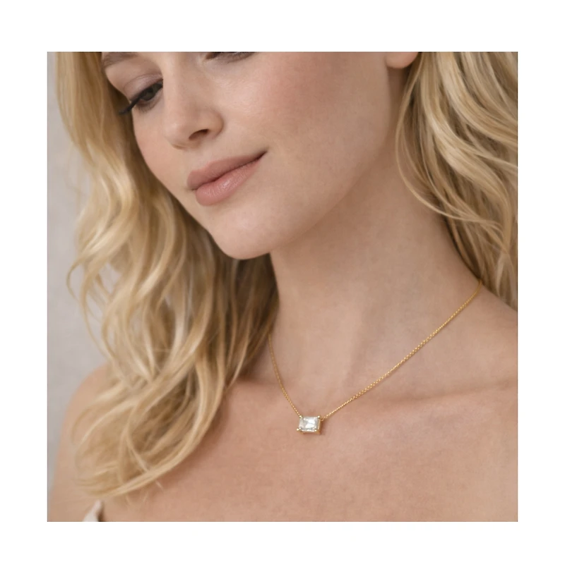 Dloria Valentina Moissanite Emerald Cut Pendant Necklace Gold Vermeil