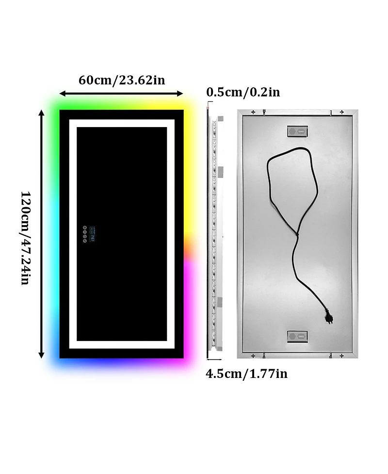 Luvod 48"x24" Rectangle Smart Led Bathroom Mirror Smart Led Bathroom Mirror Digital Display Anti Fog Memory Function