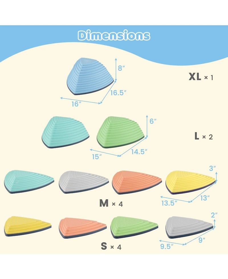 Slickblue Balance Stepping Stones for Kids Non Slip Set of 11 with Bag