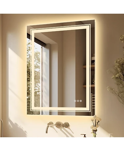 Luvodi 27.5"x35.4" Led Bathroom Mirror 3 Colors Dimmable Wall-mounted Makeup Vanity Mirror