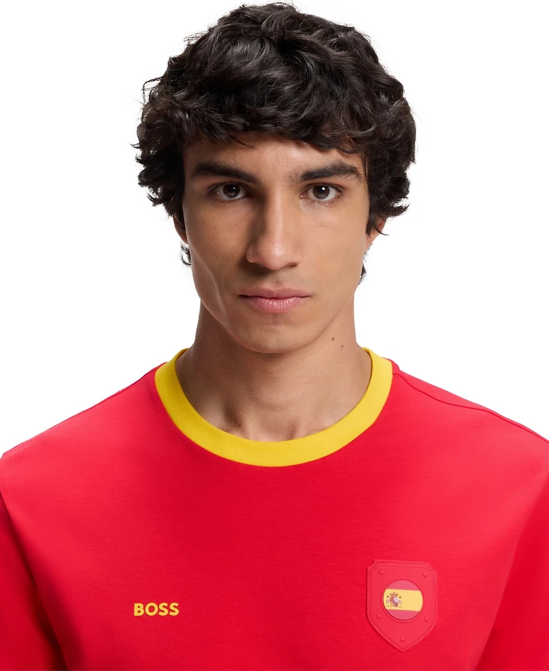 Boss by Hugo Men's Stretch-Cotton Spain Country Flag Logo T-Shirt